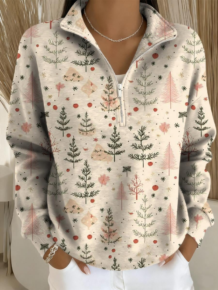 Women's Christmas Tree Art Print Buttoned Cardigan Sweater