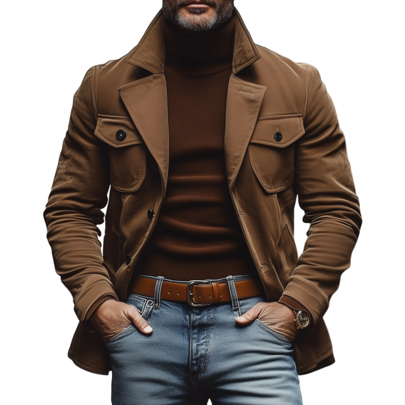 Men's Vintage Solid Color Brushed Cotton Blend Notch Lapel Single-Breasted Slim-Fit Coat MTA1433H3M