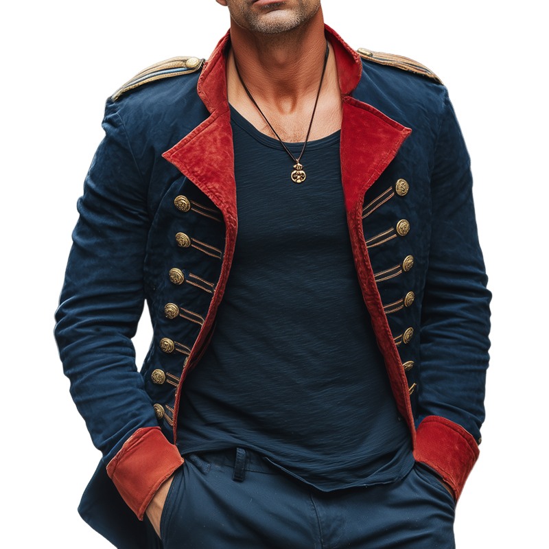 Men's Vintage Double-breasted Suede Colorblock Short Coat MTA3062H8U