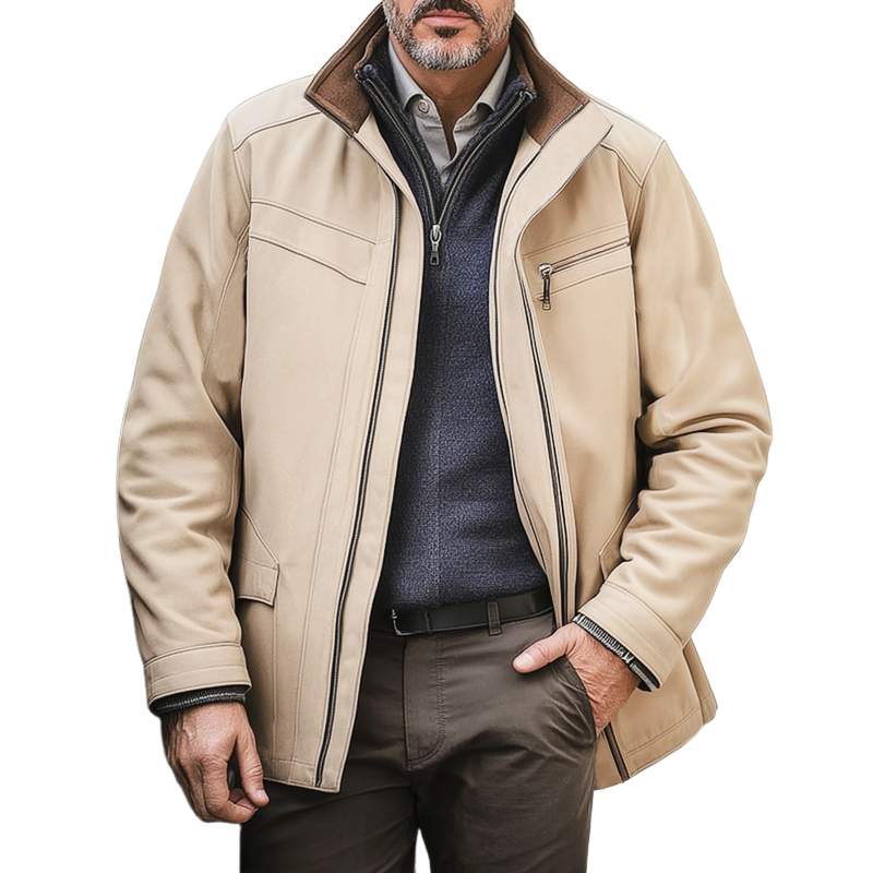 Men's Classic Business Stand Collar Zipper Short Coat MTA2934H2U