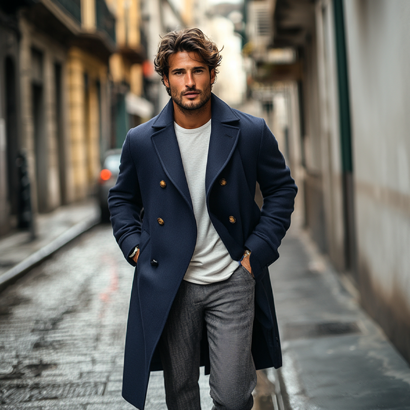 Men's Retro Solid Color Faux Wool Long Coat MTA0403I3X