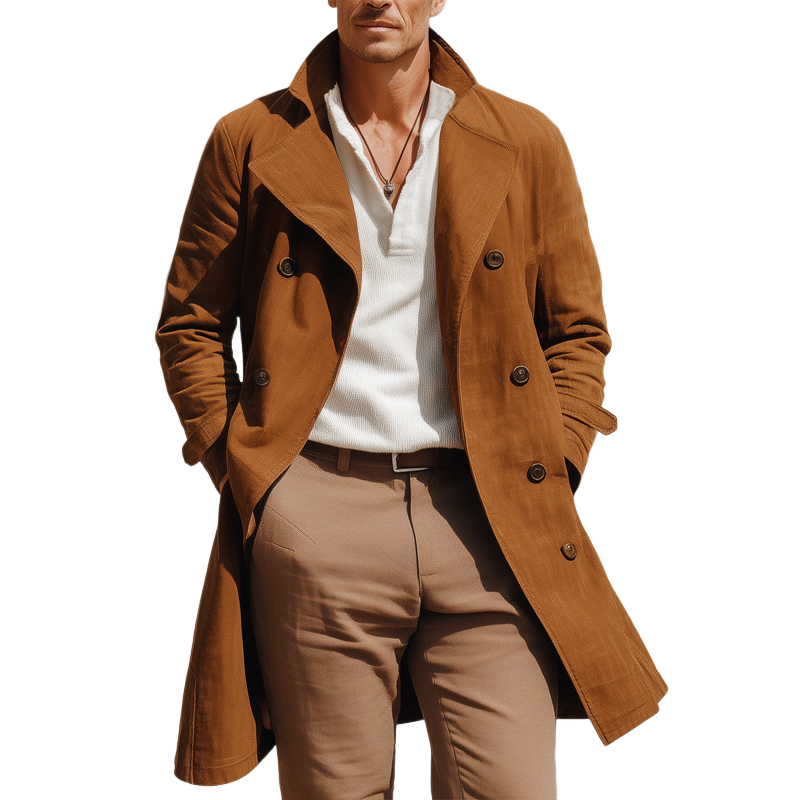 Men's Vintage Classic Double-Breasted Suede Coat MTA1370I0U