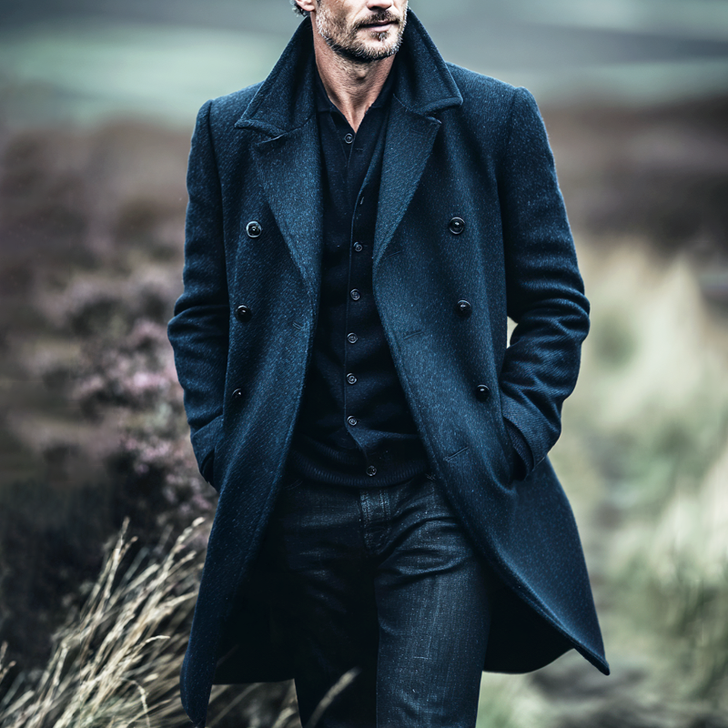 Men's Vintage Faux Wool Lapel Double Breasted Mid-length Coat MTA1810I7Z