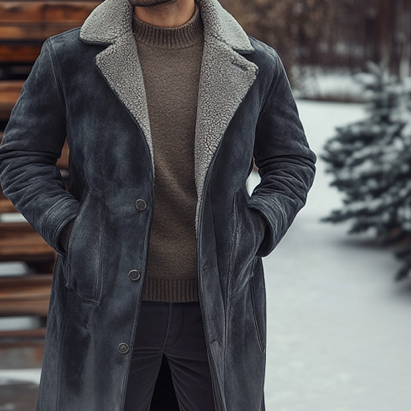 Men's Warm Patchwork Polar Fleece And Faux Suede Patchwork Long Coat MTA0983I8X