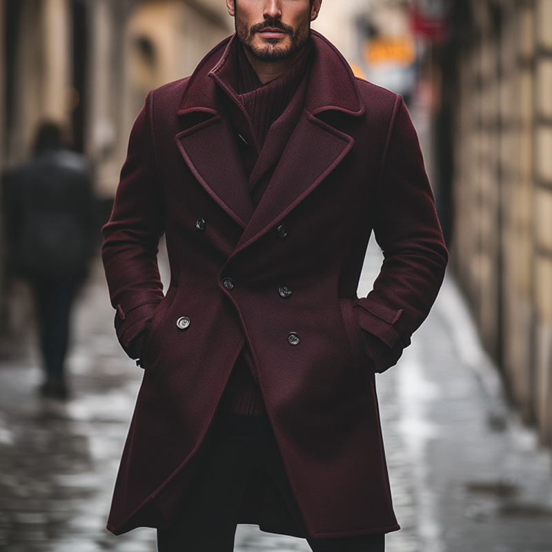 Men's Vintage Solid Color Blend Mid-length Coat MTA0152I8X