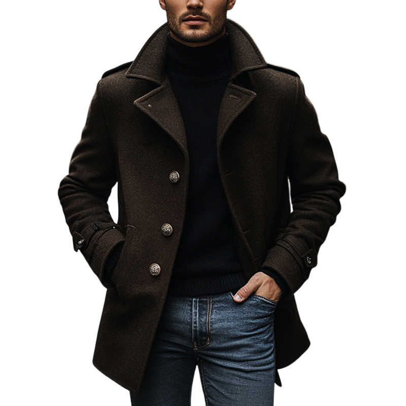 Men's Solid Color Lapel Blended Faux Wool Mid-length Coat MTA2262I5X