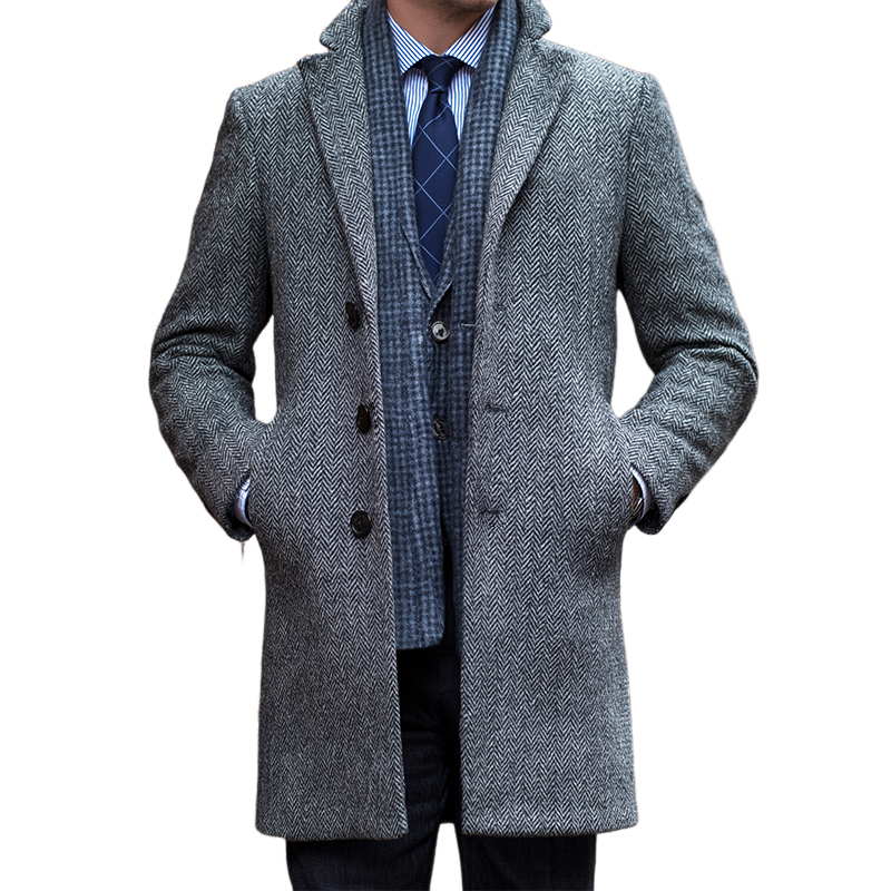 Men's Retro Casual Herringbone Mid-Length Coat MTA0946I6TO