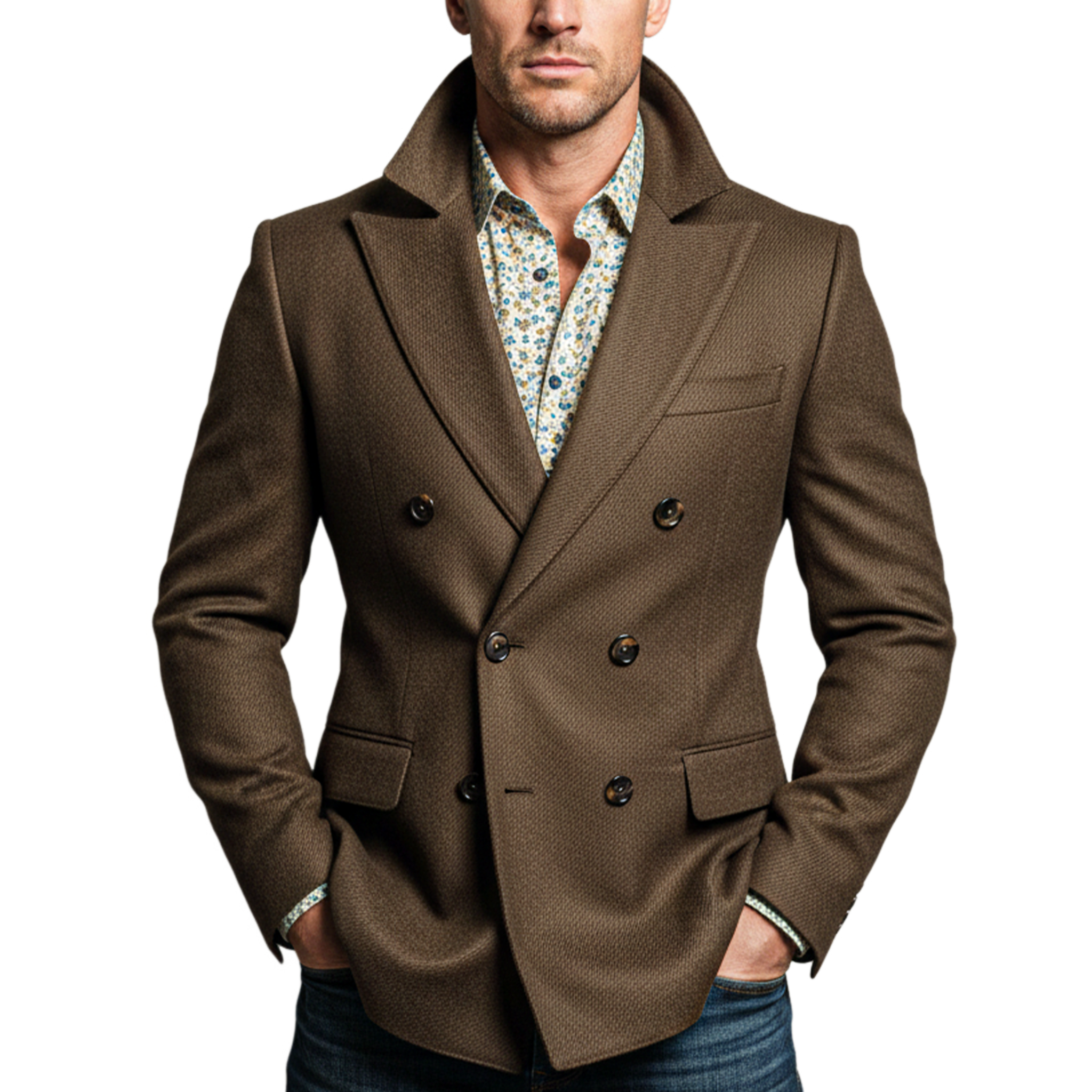 Men's Classic Light Business Double-breasted Textured Faux Wool Suit Coat MTA2216I3K