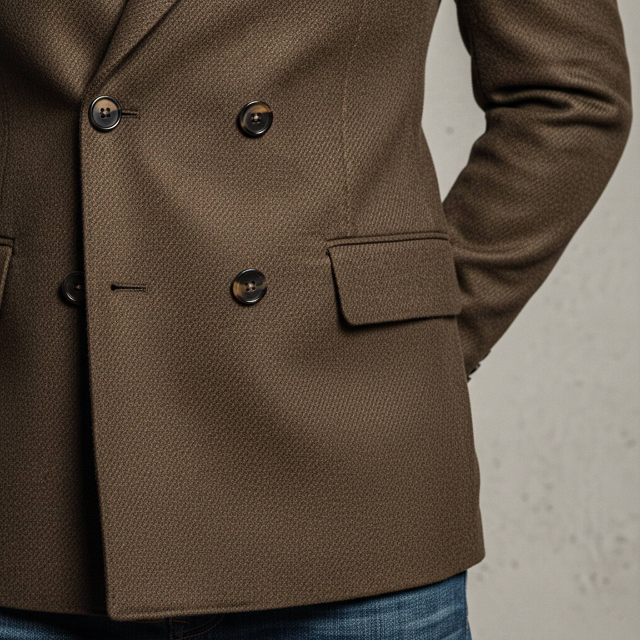 Men's Classic Light Business Double-breasted Textured Faux Wool Suit Coat MTA2216I3K