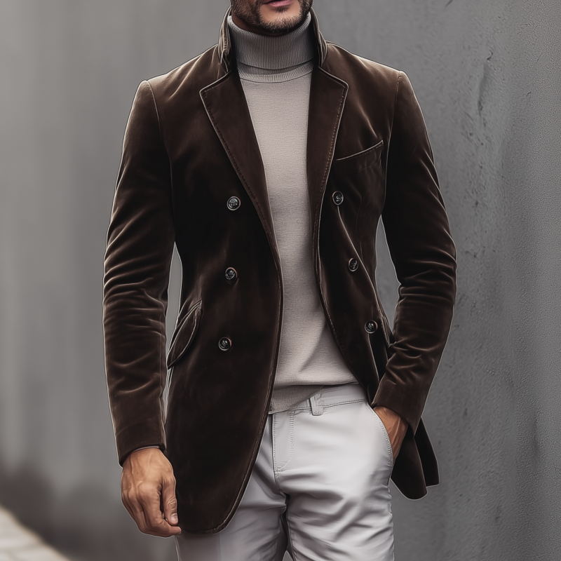 Men's Vintage Elegant Solid Color Velvet Notch Lapel Single-Breasted Slim Coat MTA1258H6M