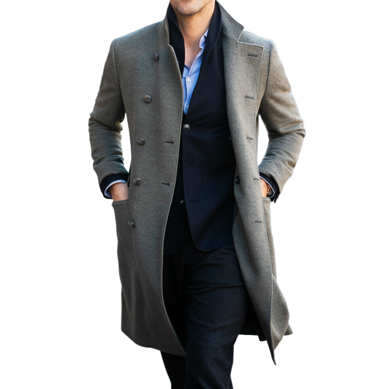 Men's Classic Stand-collar Double-breasted Knee-length Coat MTA2271I1U