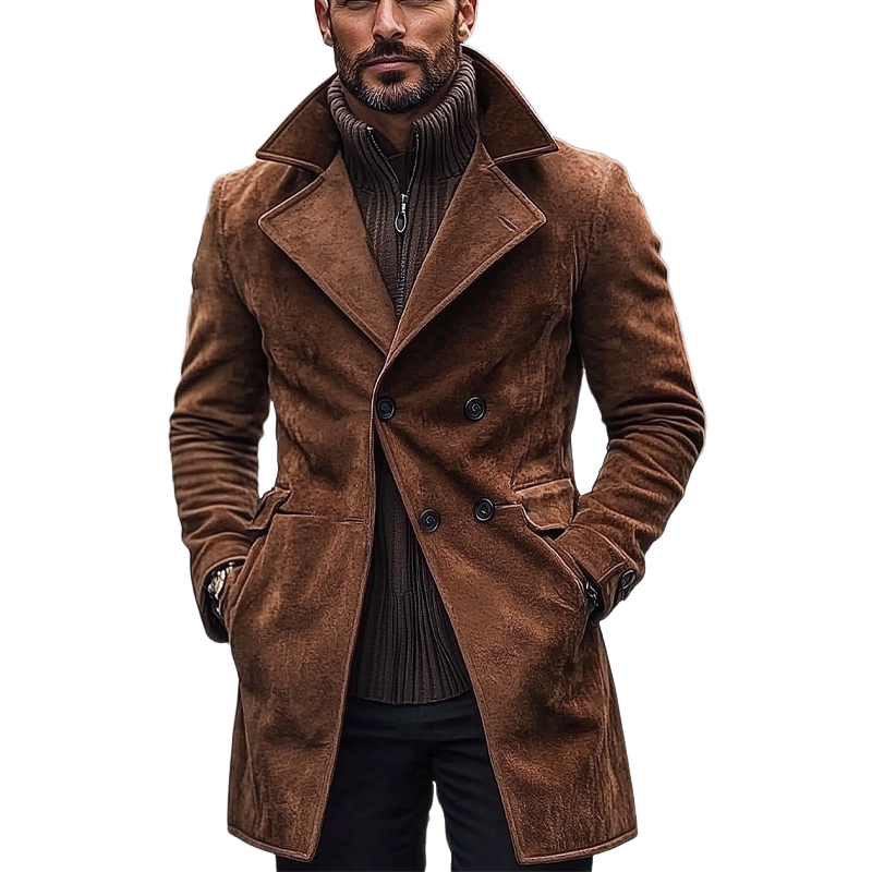 Men's Vintage Faux Suede Double-Breasted Mid-Length Coat MTA0960I9X