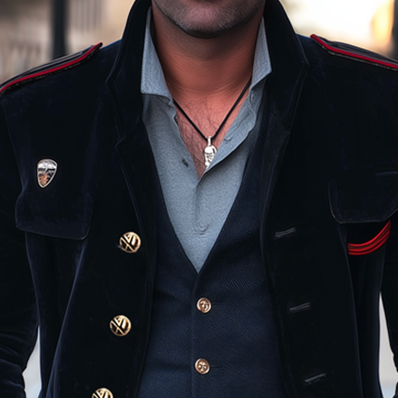 Men's Classic Vintage Navy Blue Velvet Short Coat MTA0169I1U