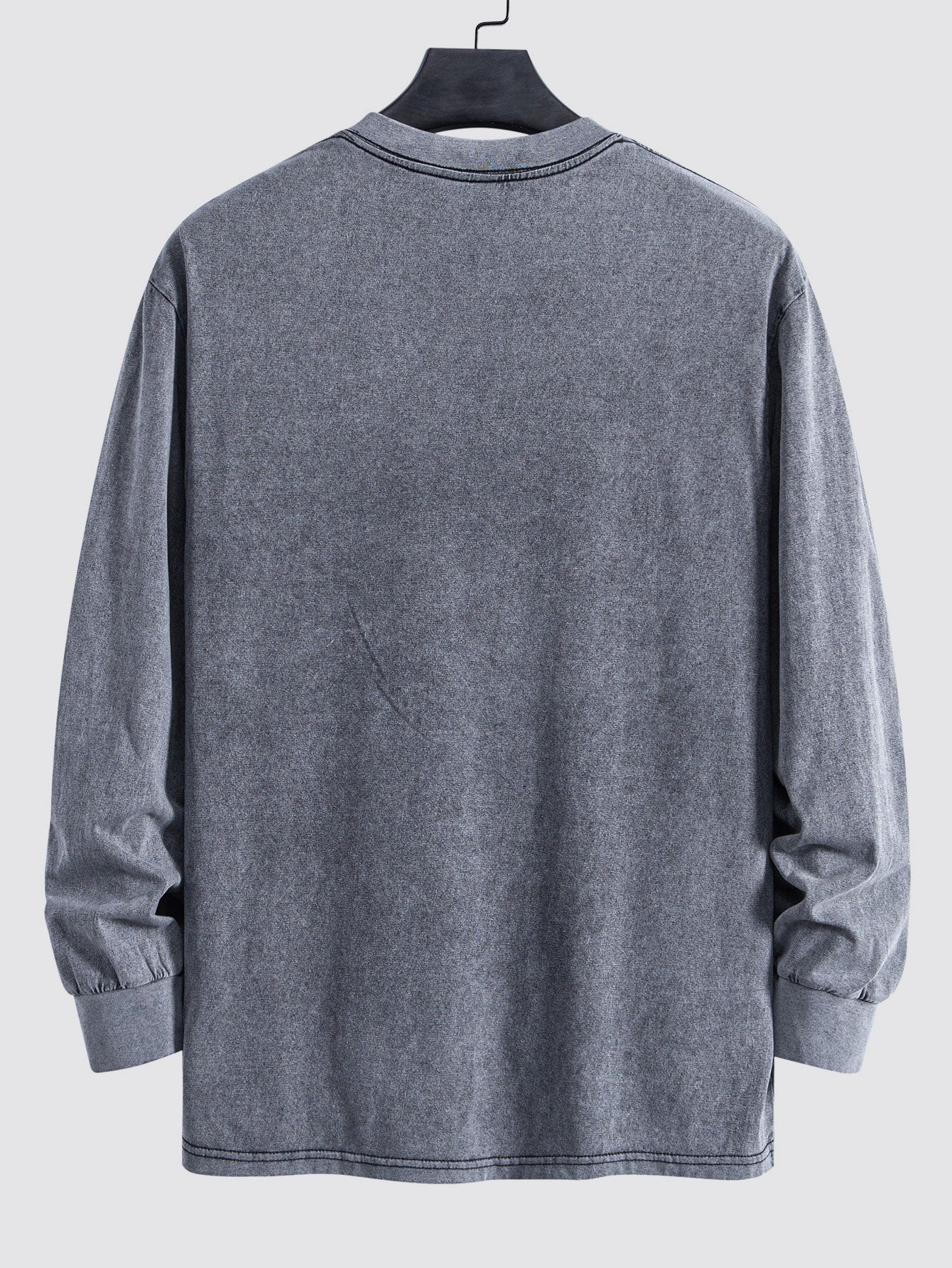 Relax Fit Long Sleeve Washed Distressed T-Shirt