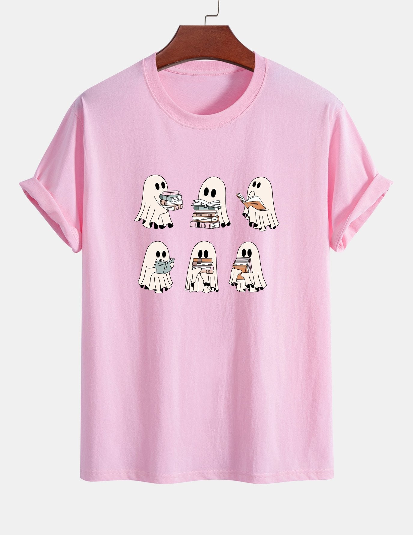 Regular Fit Ghost Reading Book Print Cotton T-Shirt