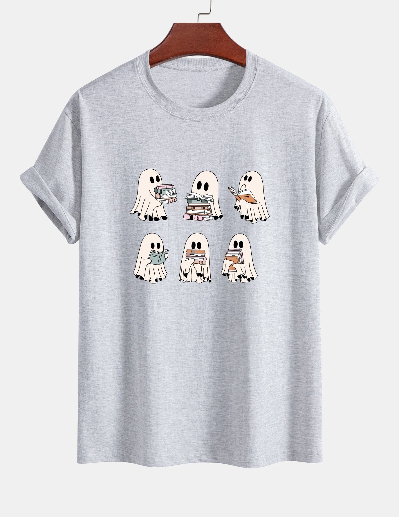 Regular Fit Ghost Reading Book Print Cotton T-Shirt