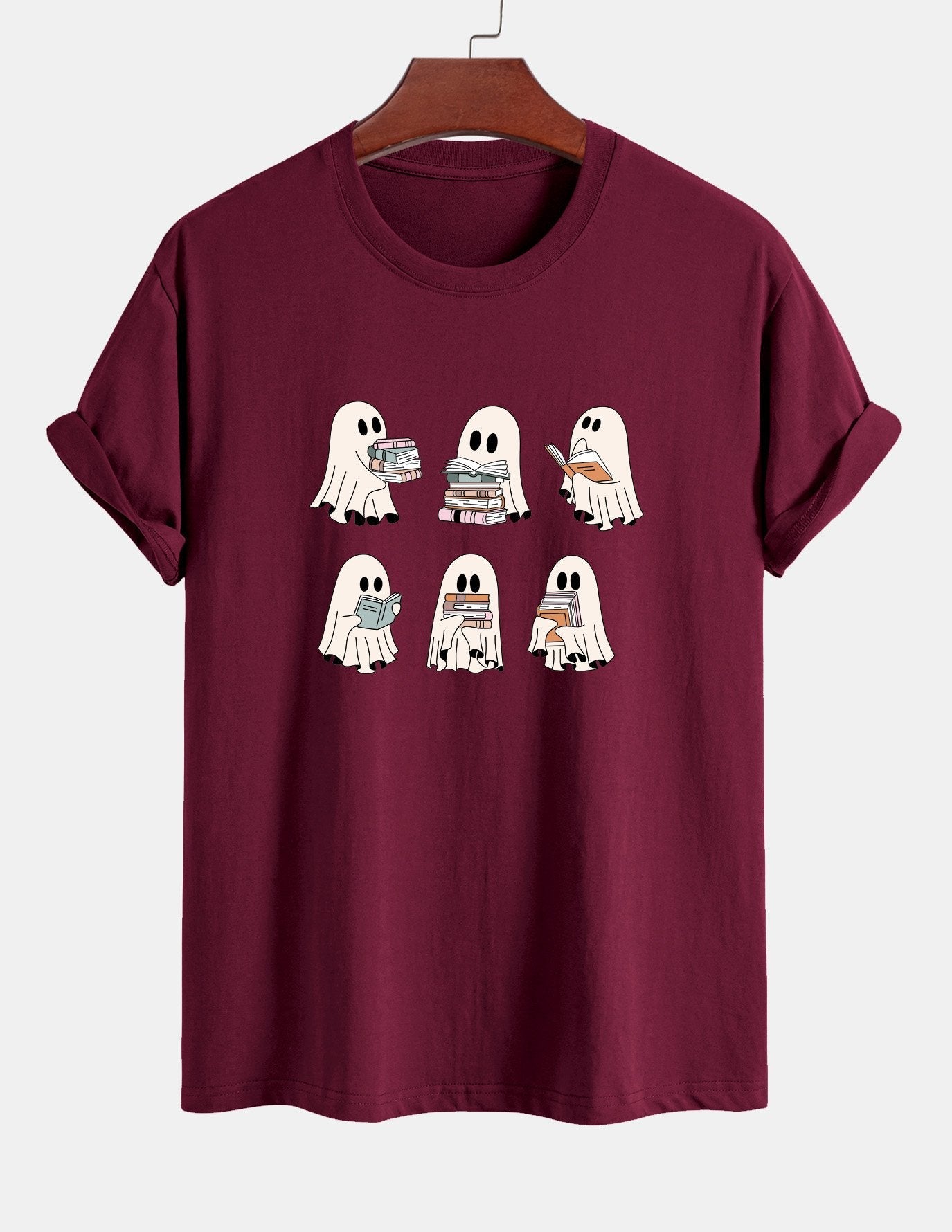 Regular Fit Ghost Reading Book Print Cotton T-Shirt