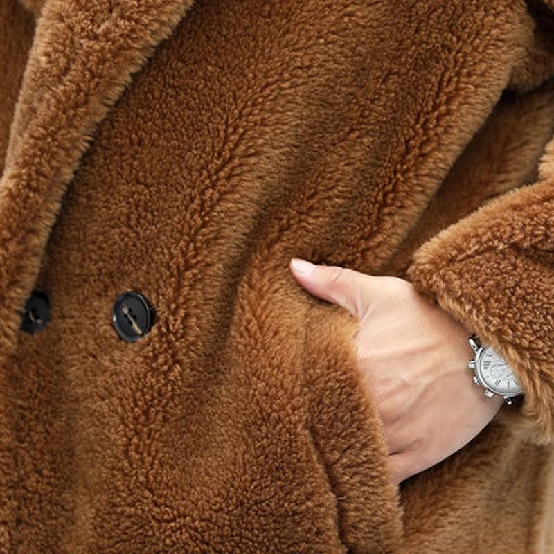 Men's Warm Solid Color Teddy Plush Lapel Long Coat 00244387Y