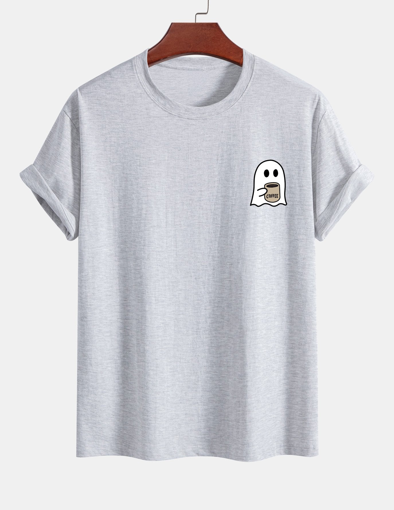 Regular Fit Ghost Drinking Coffee Print Cotton T-Shirt