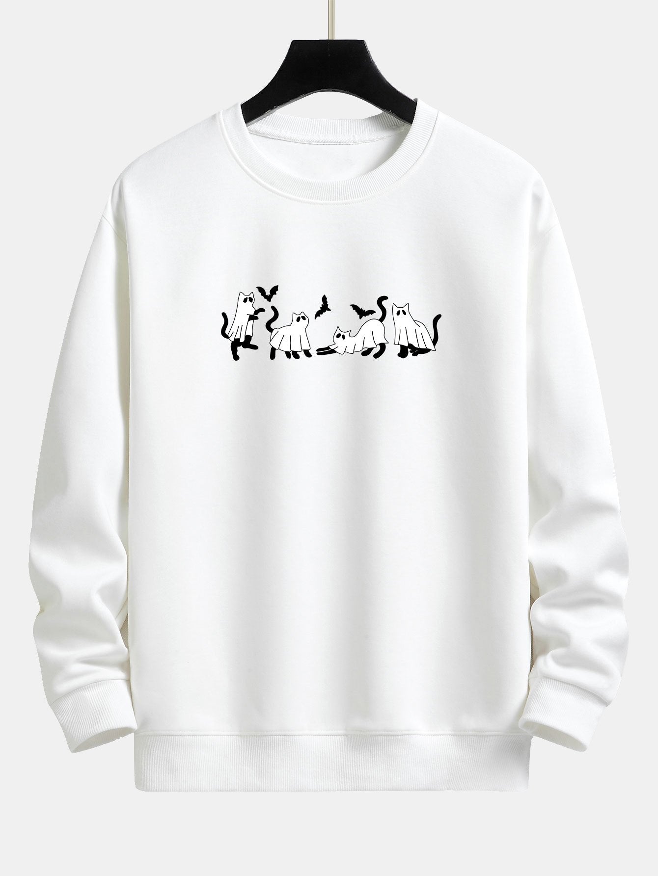 Black Cat Ghost Print Relax Fit Sweatshirt
