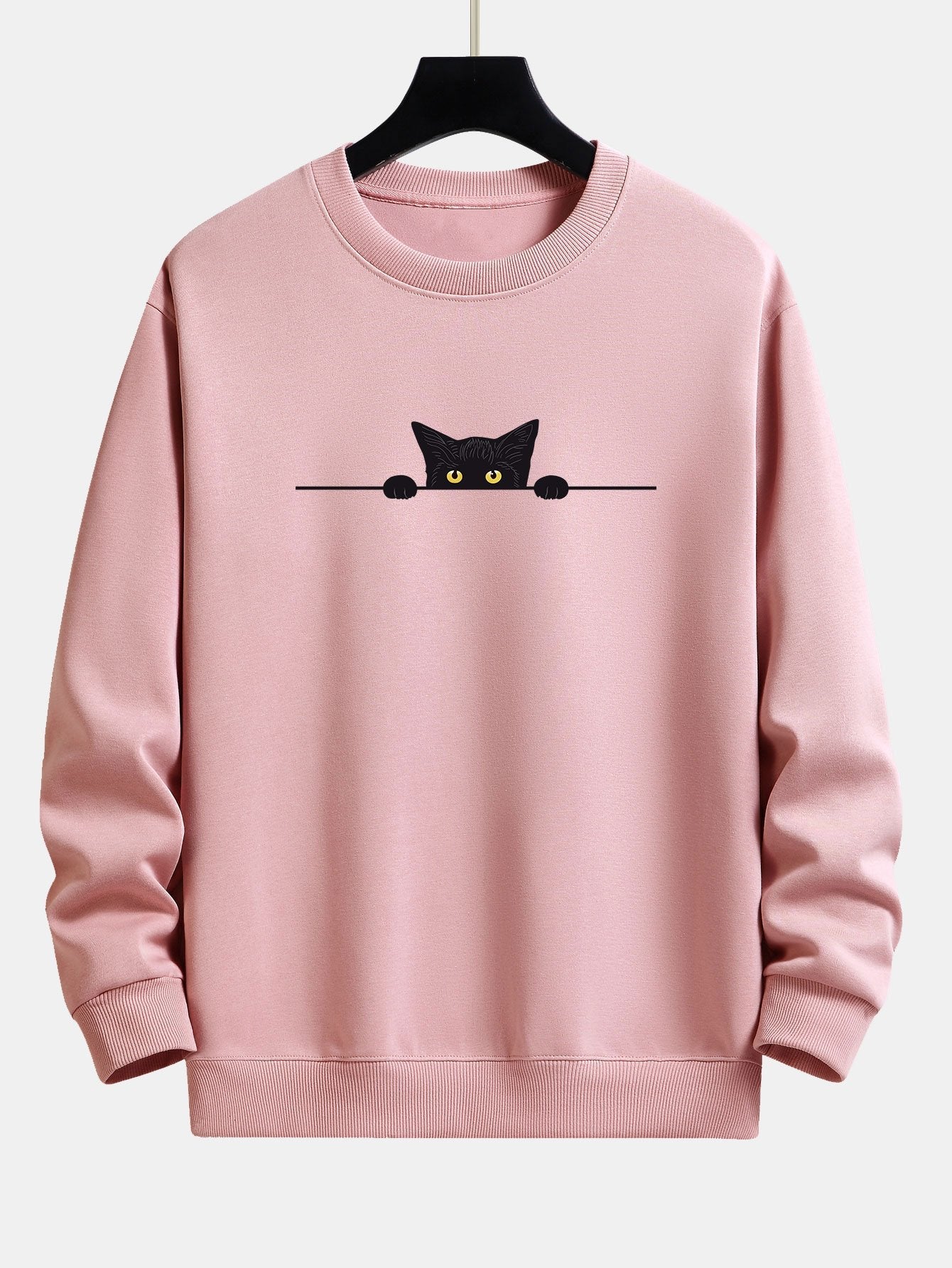 Black Cat Print Relax Fit Pink Sweatshirt