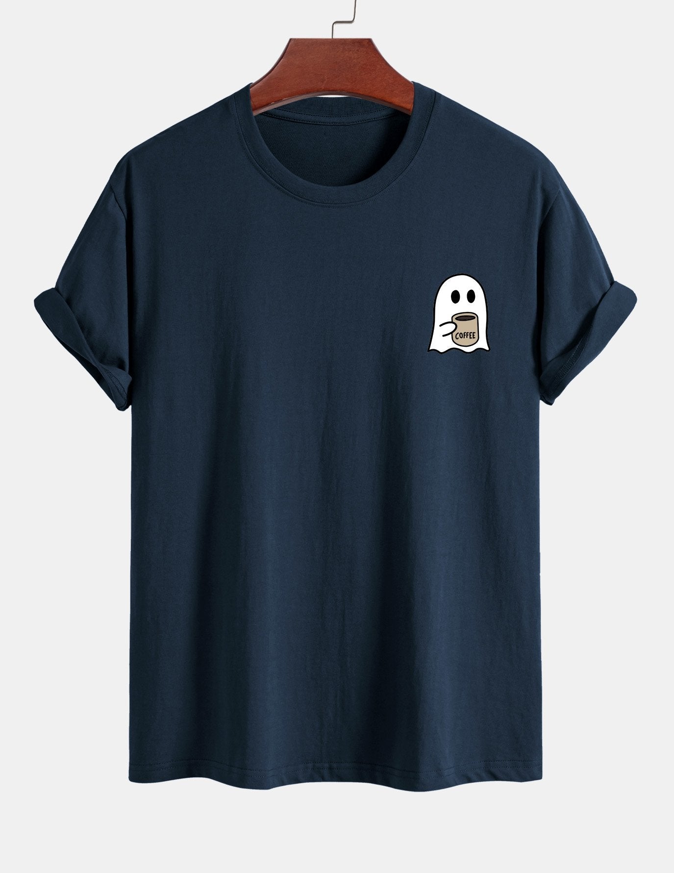 Regular Fit Ghost Drinking Coffee Print Cotton T-Shirt