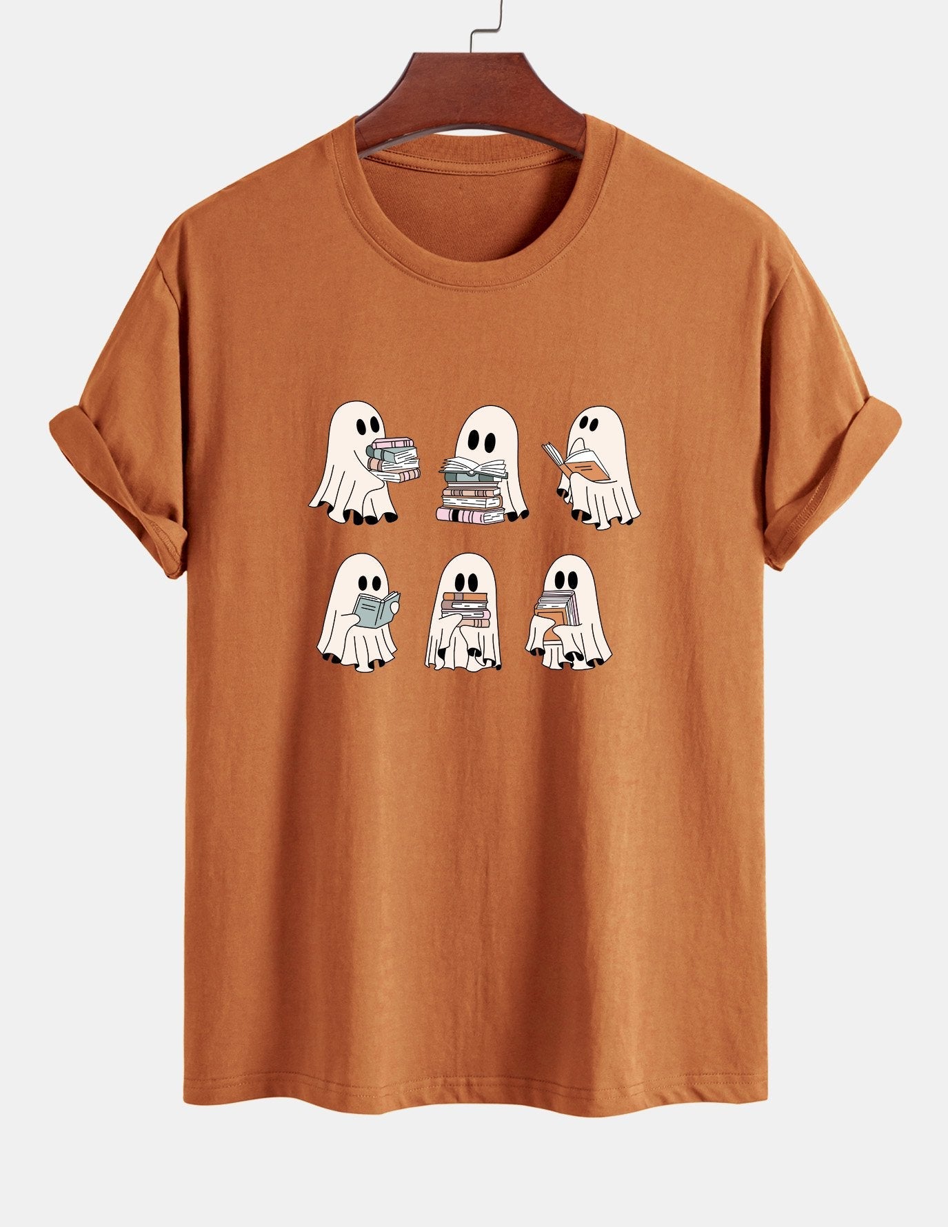 Regular Fit Ghost Reading Book Print Cotton T-Shirt