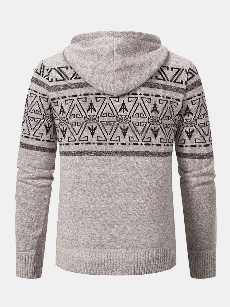 Aztec Geometric Pattern Zip Hooded Jumper