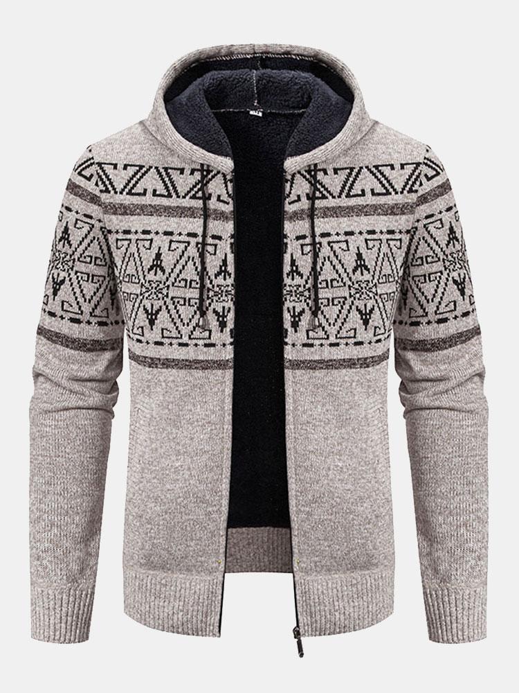 Aztec Geometric Pattern Zip Hooded Jumper