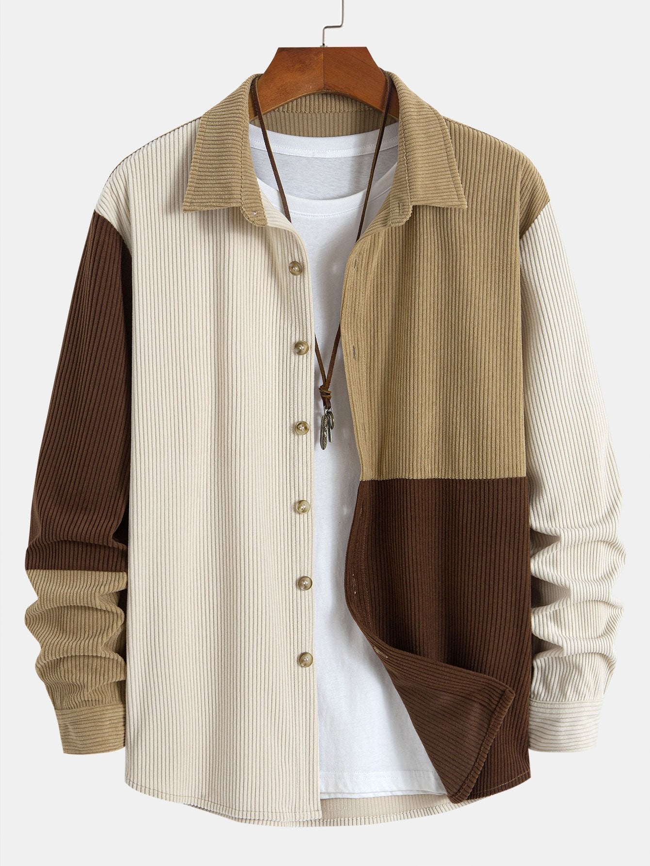 Colorblock Corduroy Button Up Shirt