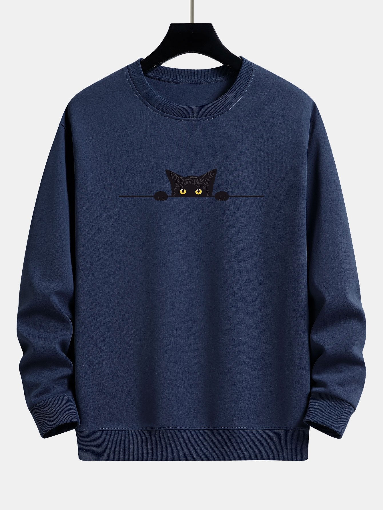 Black Cat Print Relax Fit Navy Sweatshirt