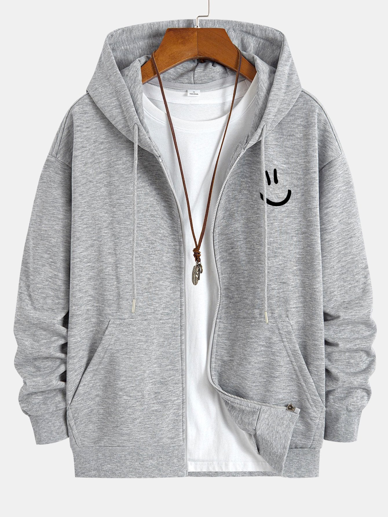 Smiley Face Print Relax Fit Zip Hoodie