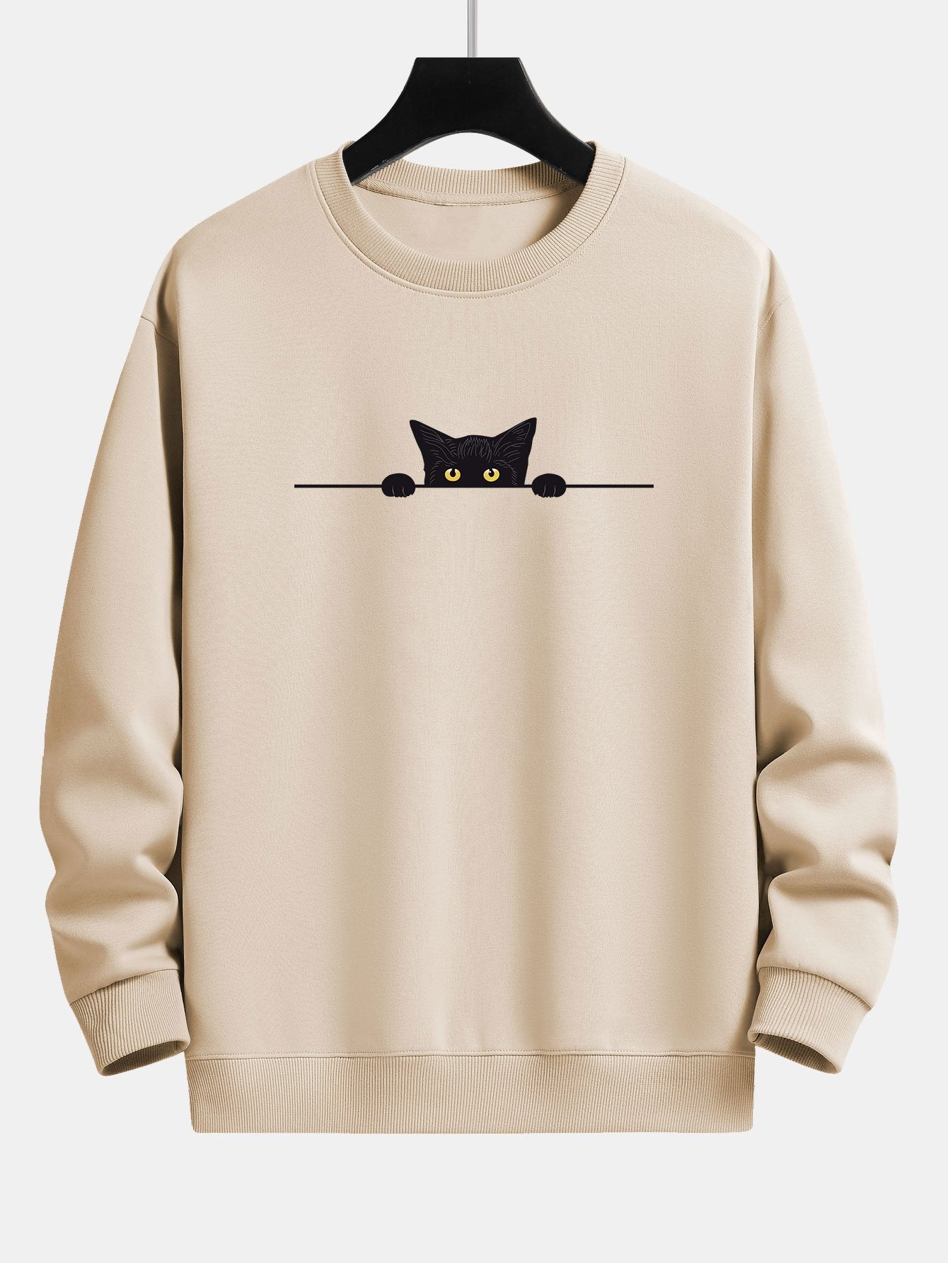 Black Cat Print Relax Fit Tan Sweatshirt