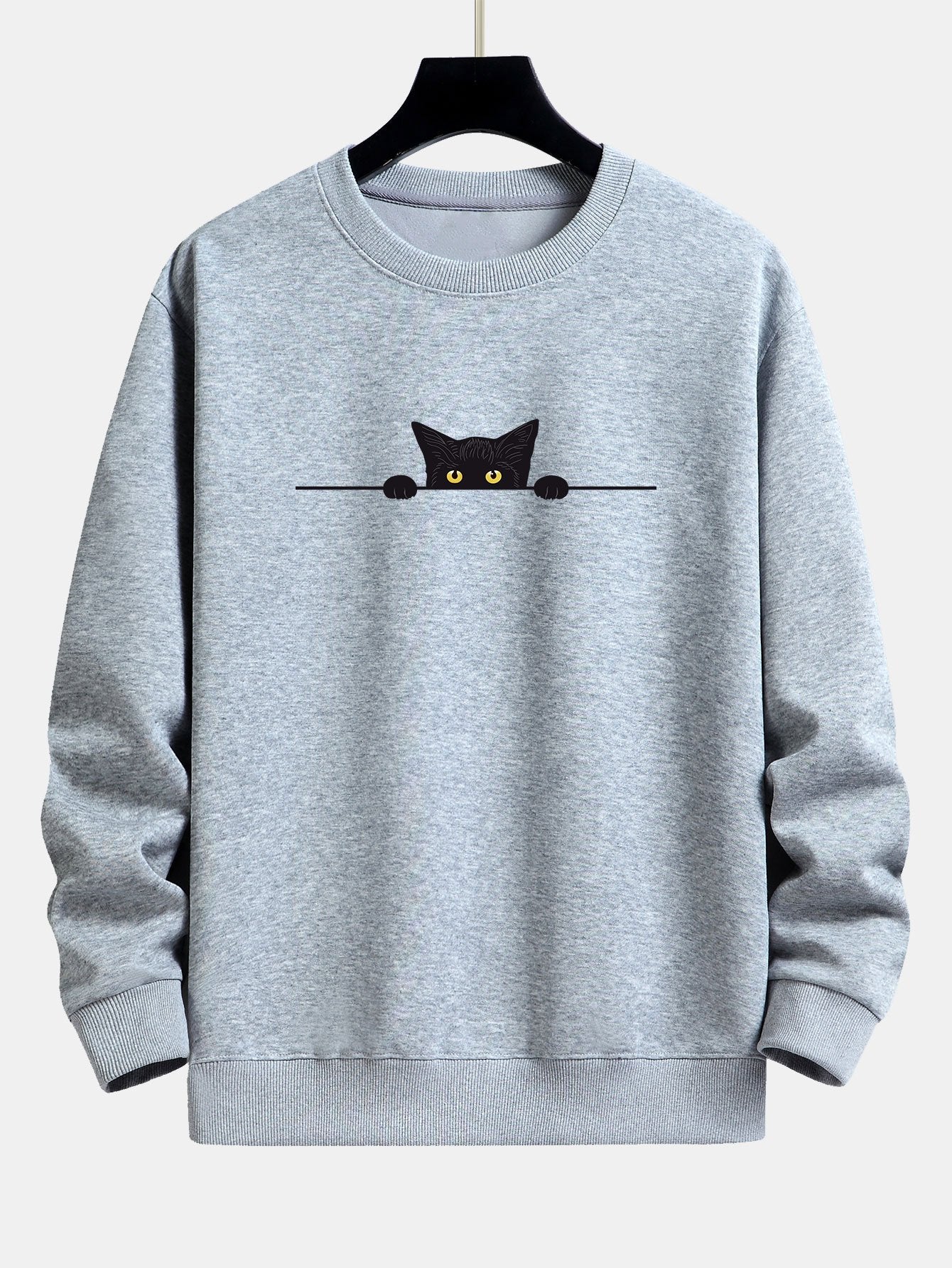 Black Cat Print Relax Fit Silver Sweatshirt