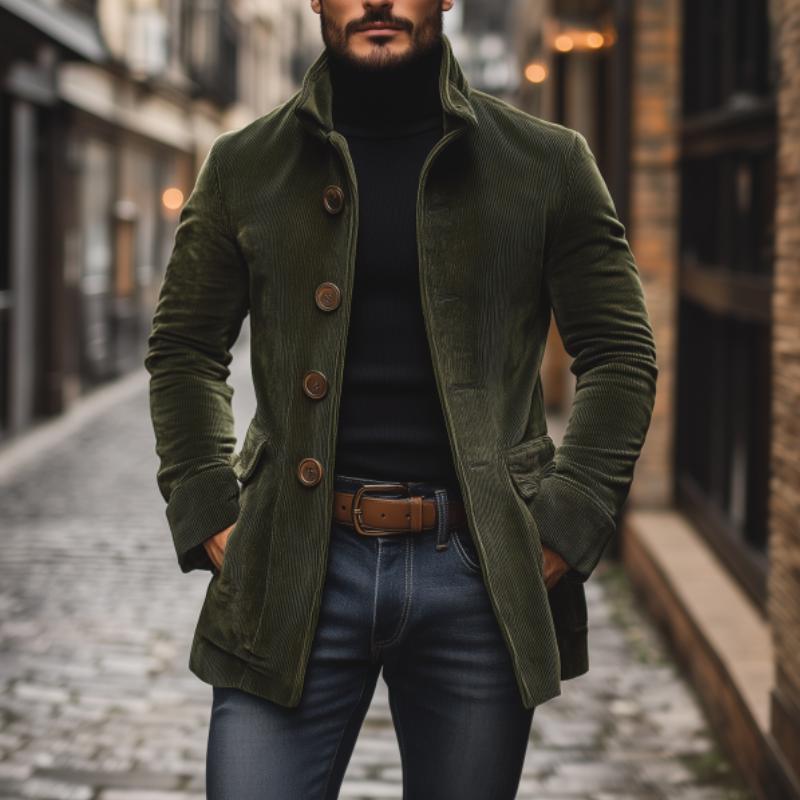 【24-hour shipping out】Men's Vintage Corduroy Stand Collar Single Breasted Slim Short Coat 66901253M